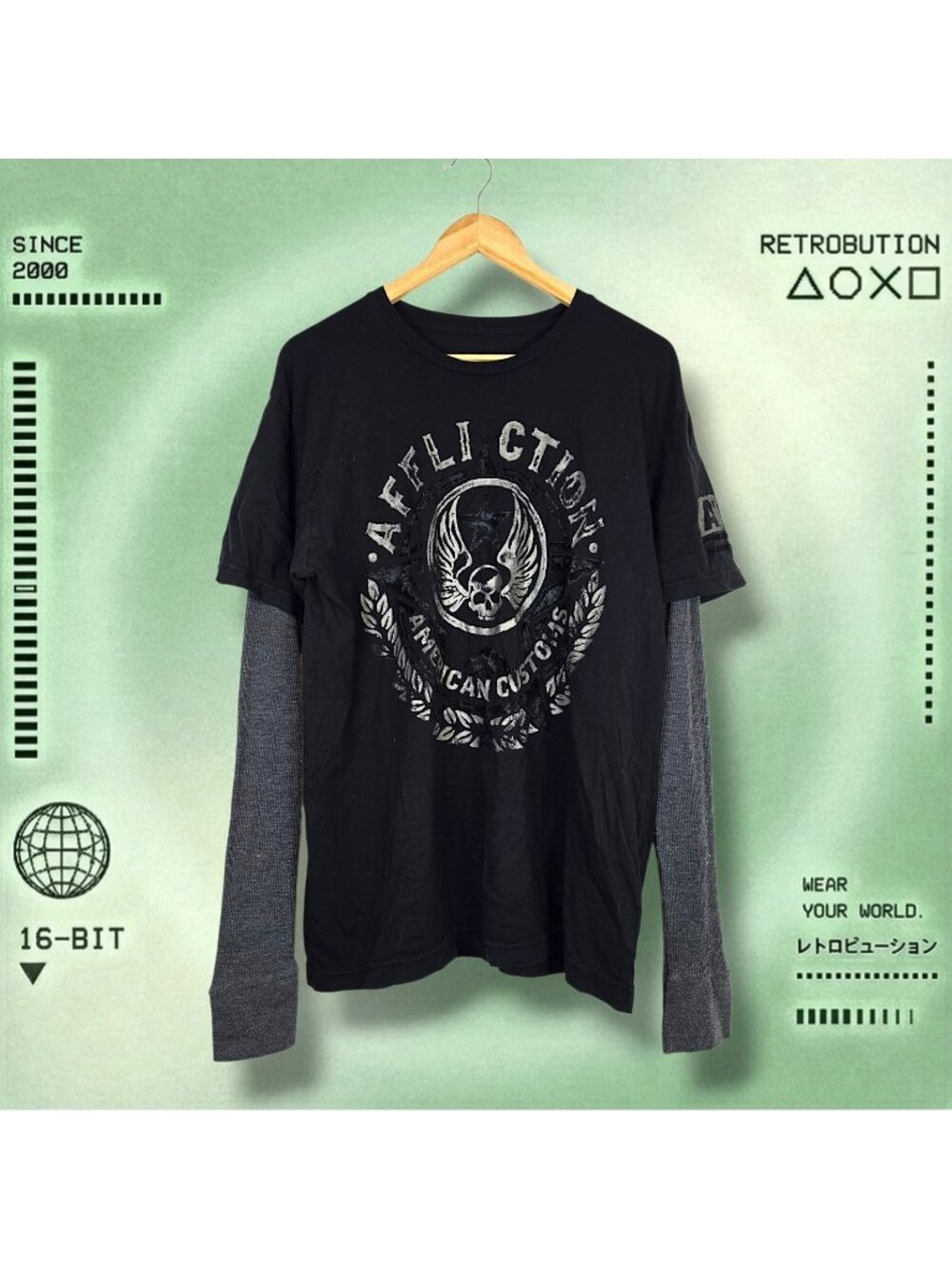 Y2k Affliction Skull Waffle Knit Long Sleeve Graphic Shirt Black Size XL